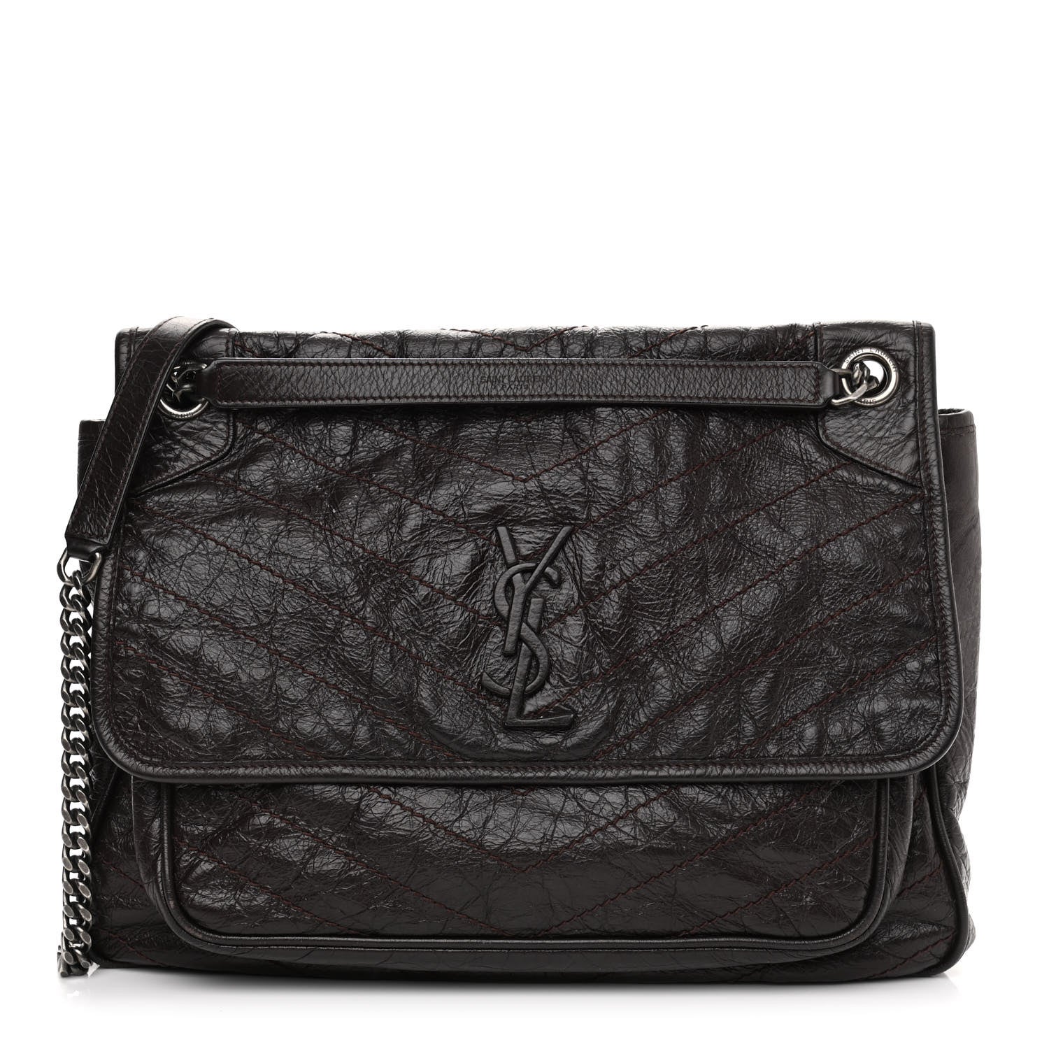 Saint Laurent Crinkled Calfskin Matelasse Monogram Large Niki Chain Satchel Tulip 1 of 14