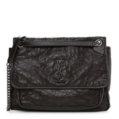 Saint Laurent Crinkled Calfskin Matelasse Monogram Large Niki Chain Satchel Tulip 1 of 14
