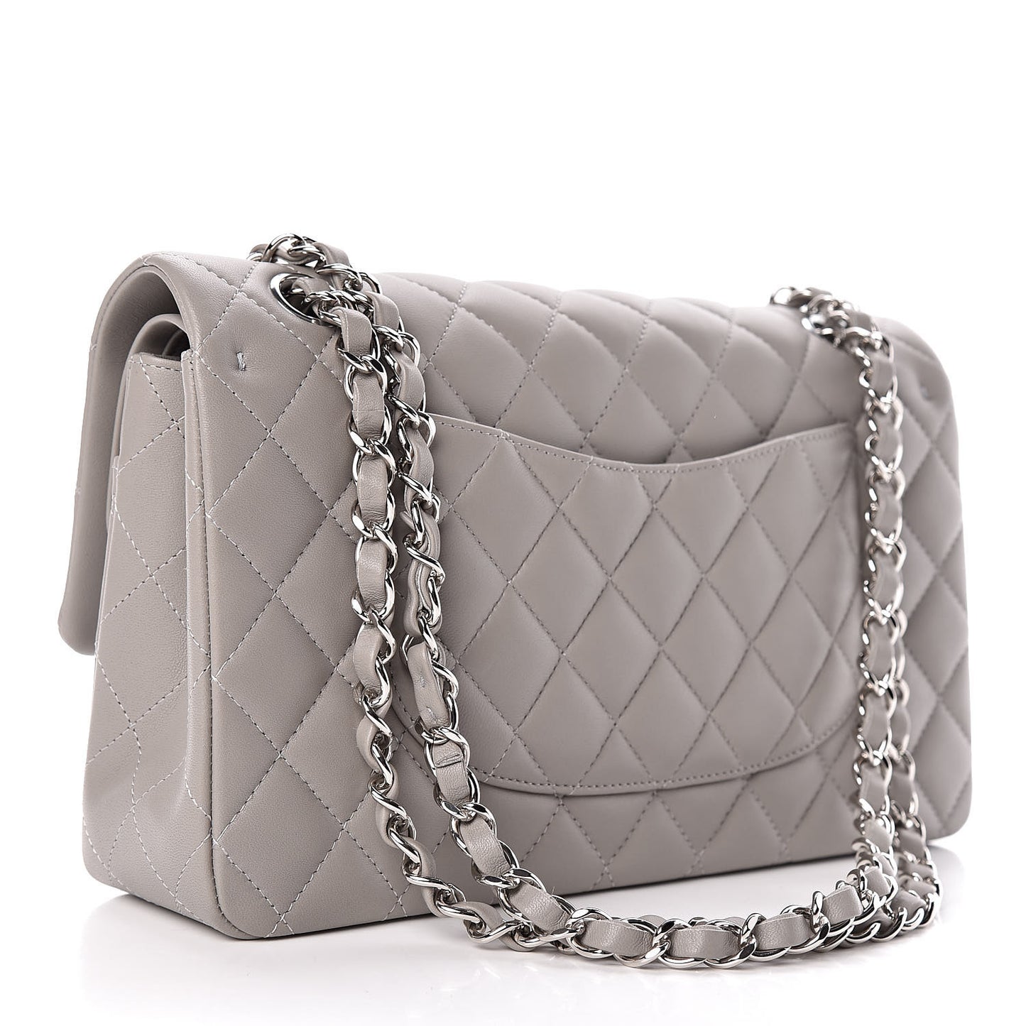 Lambskin Quilted Medium Double Flap Grey