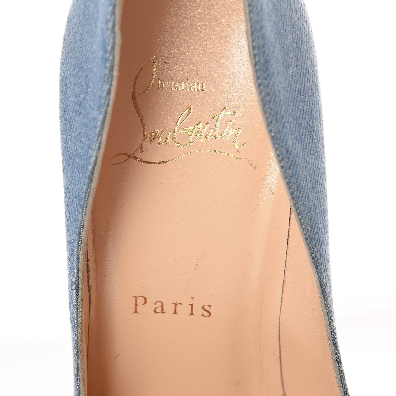 Christian Louboutin Denim Crackled Calfskin Hawaiian Print Pigalle Follies 100 Pumps 35.5 Blue White 7 of 7