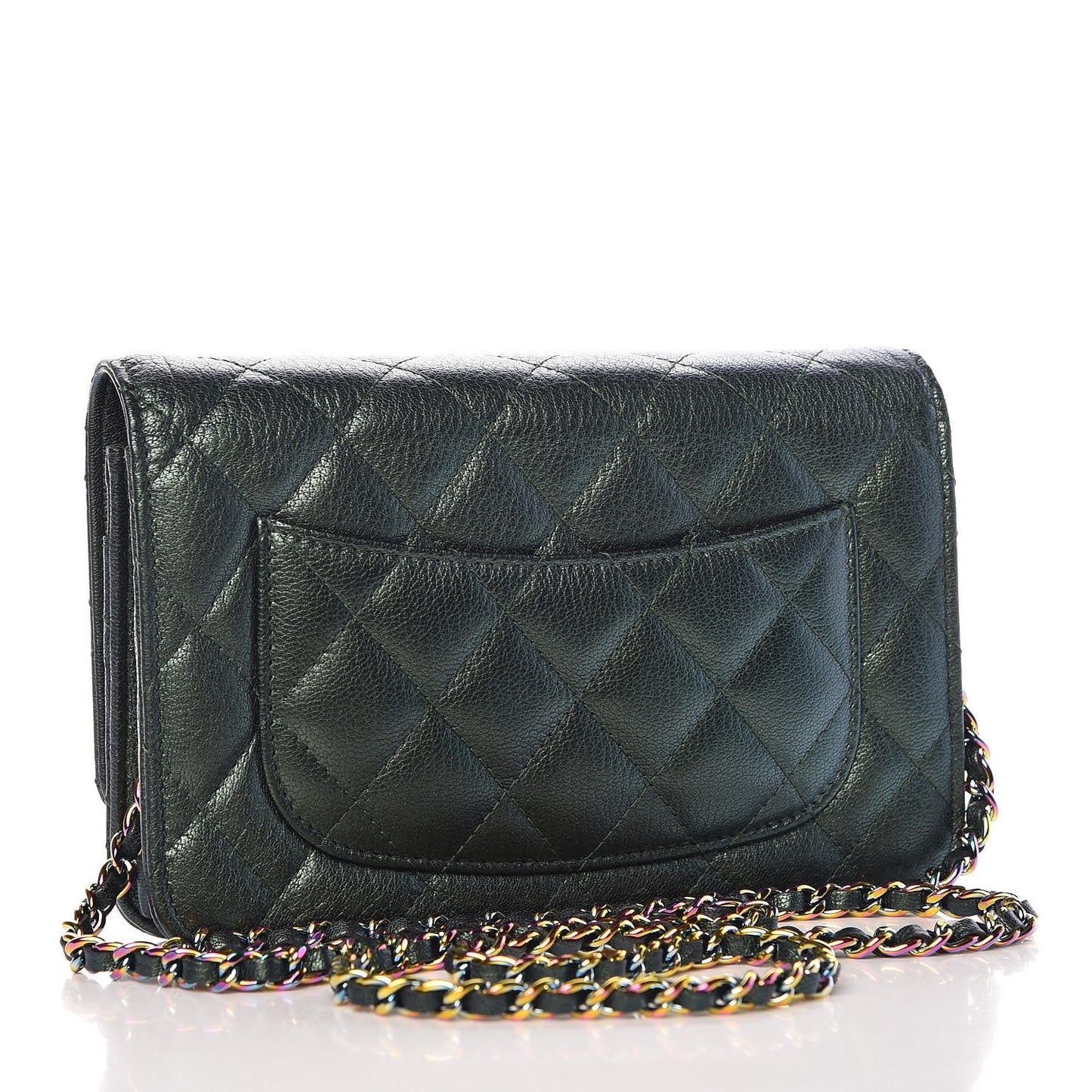 Iridescent Goatskin Quilted Wallet On Chain WOC Green