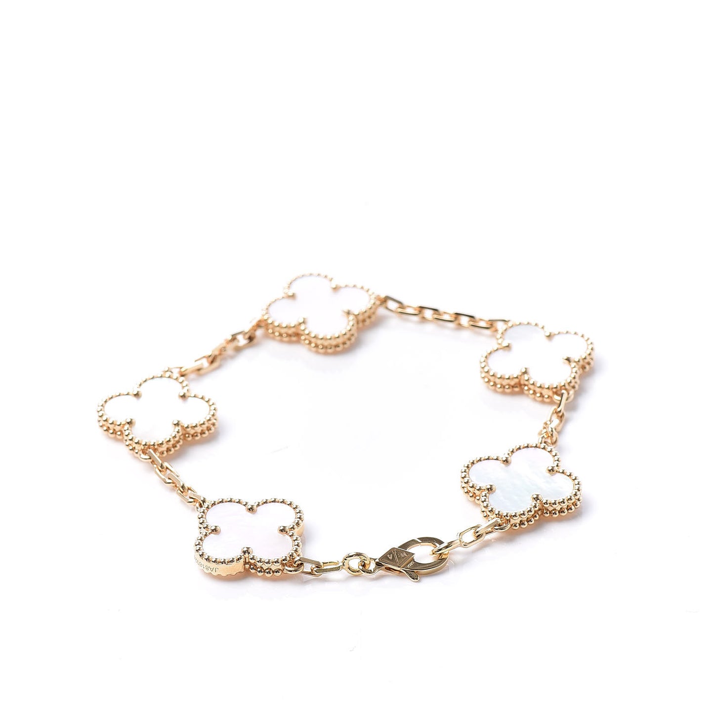 18K Yellow Gold Mother of Pearl 5 Motifs Vintage Alhambra Bracelet