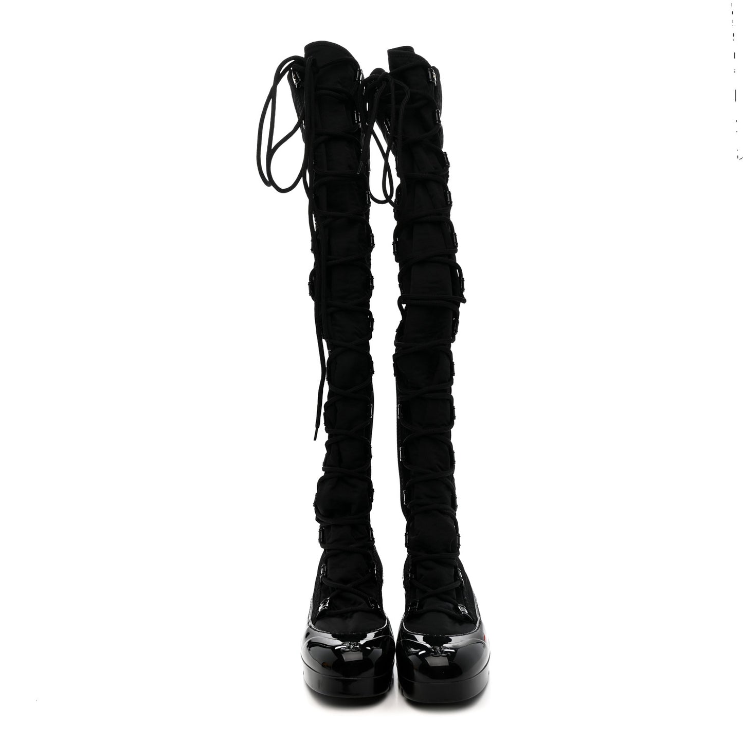 Nylon Rubber CC Lace Up Thigh High Boots 40 Black