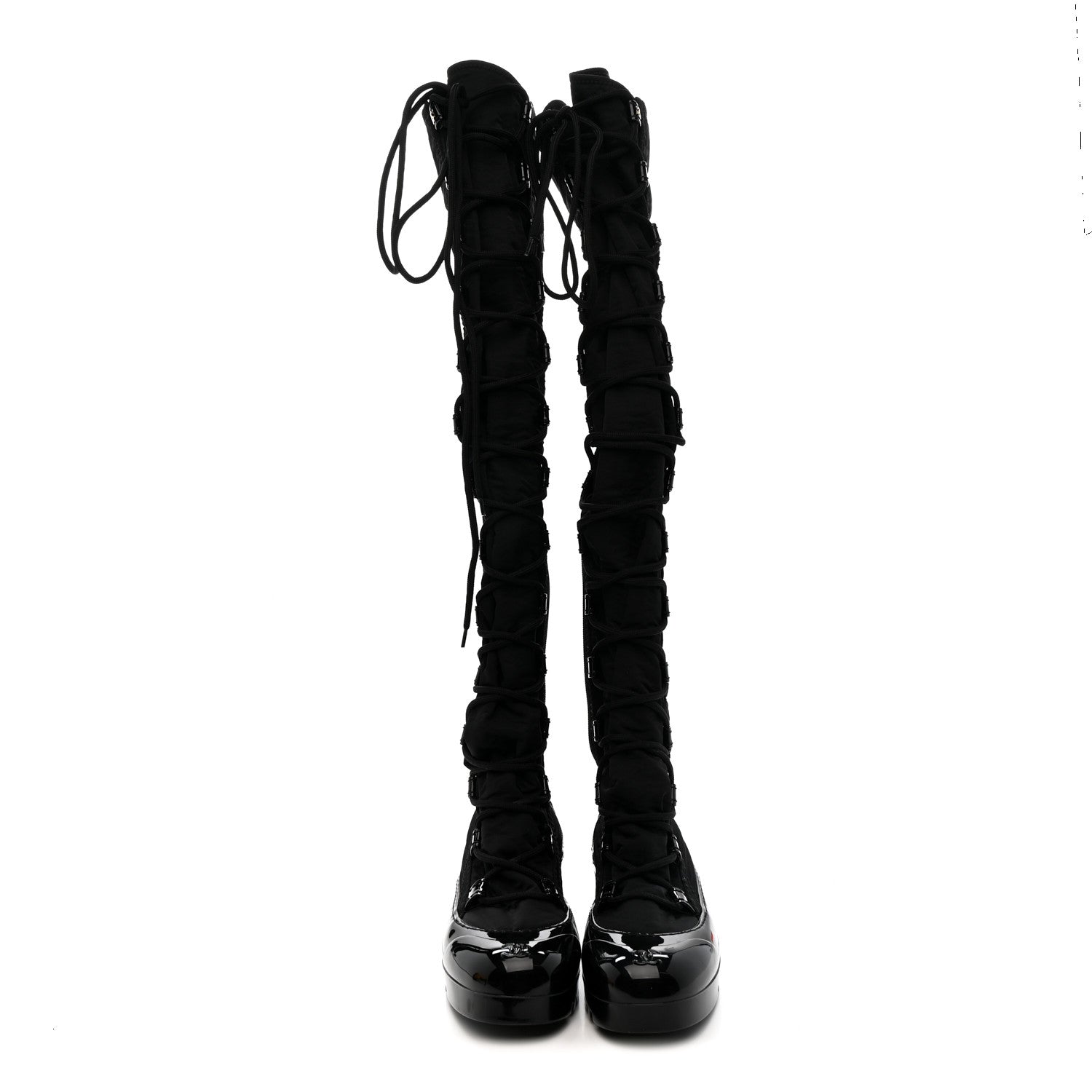 Chanel Nylon Rubber CC Lace Up Thigh High Boots 40 Black 2 of 6