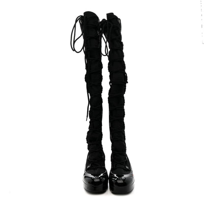 Chanel Nylon Rubber CC Lace Up Thigh High Boots 40 Black 2 of 6