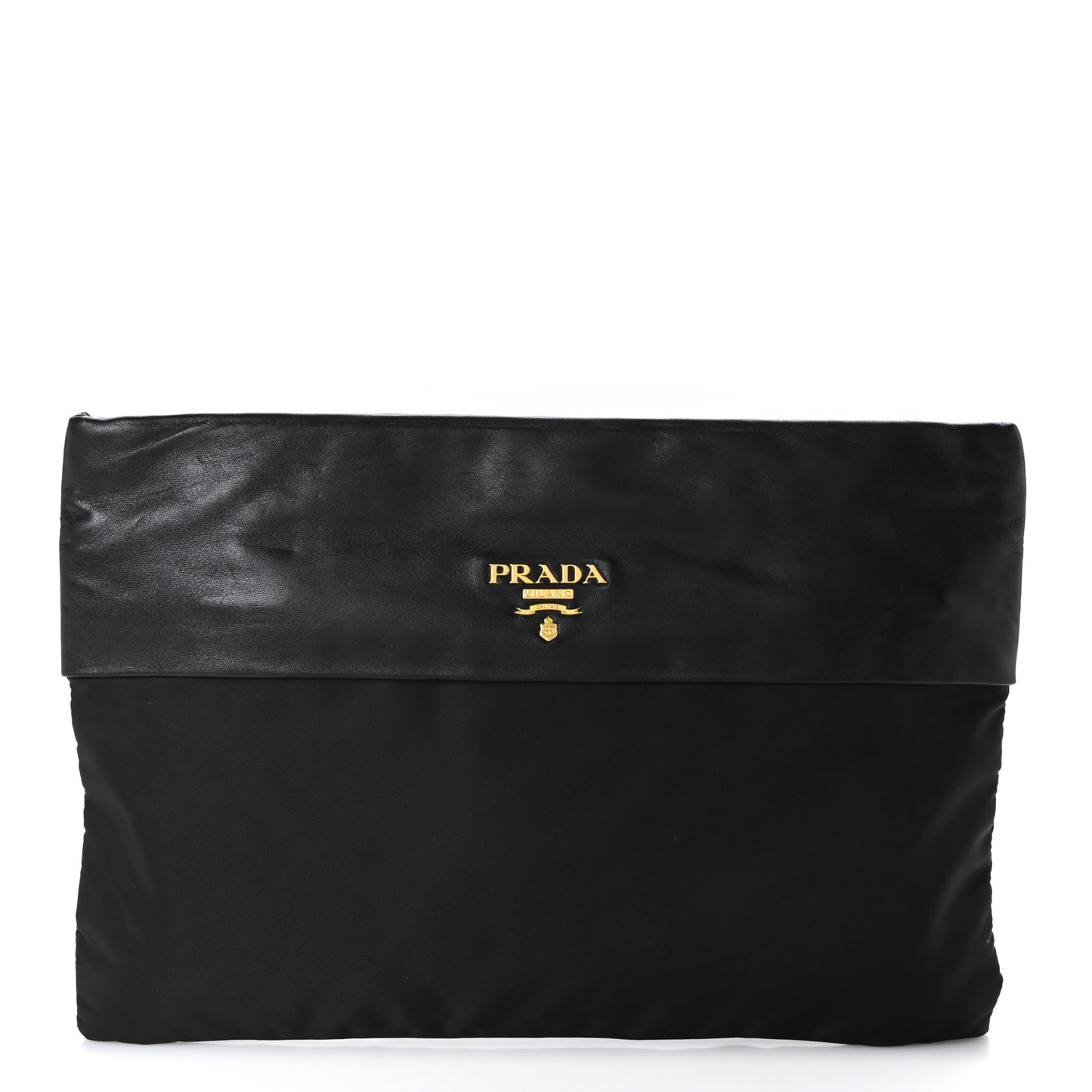Nylon Calfskin Zip Pouch Black