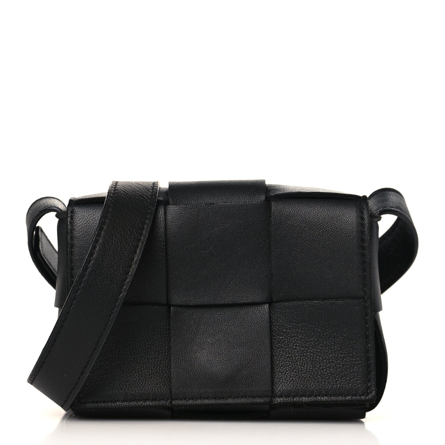 Lambskin Maxi Intrecciato Extra Mini Cassette Crossbody Bag Black