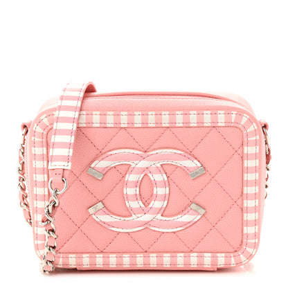 Chanel Caviar Quilted Striped CC Filigree Clutch With Chain Pink White 1 of 11