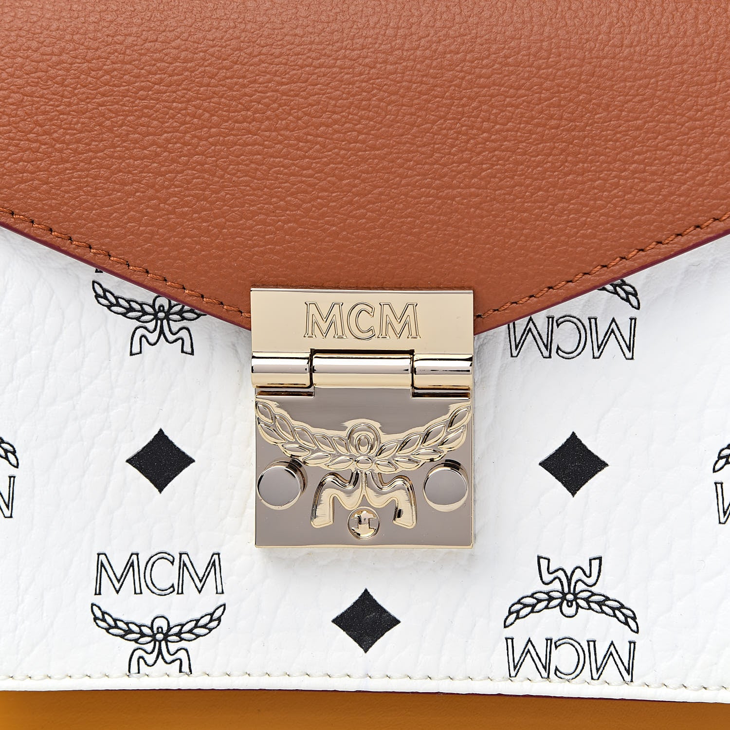MCM Visetos Small Patricia Satchel Cognac White 10 of 10
