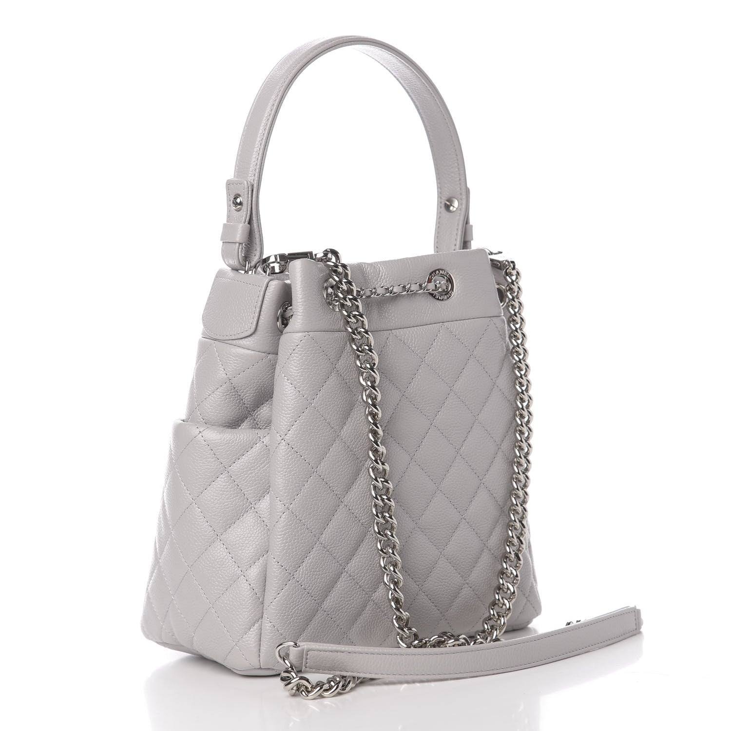 Chanel Caviar Quilted Small Chain Bucket Bag Light Gray 2 of 9