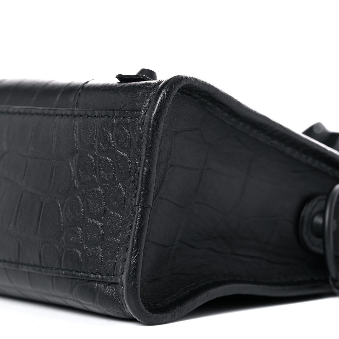 Matte Supple Lambskin Crocodile Embossed Classic Black Hardware Mini City Black