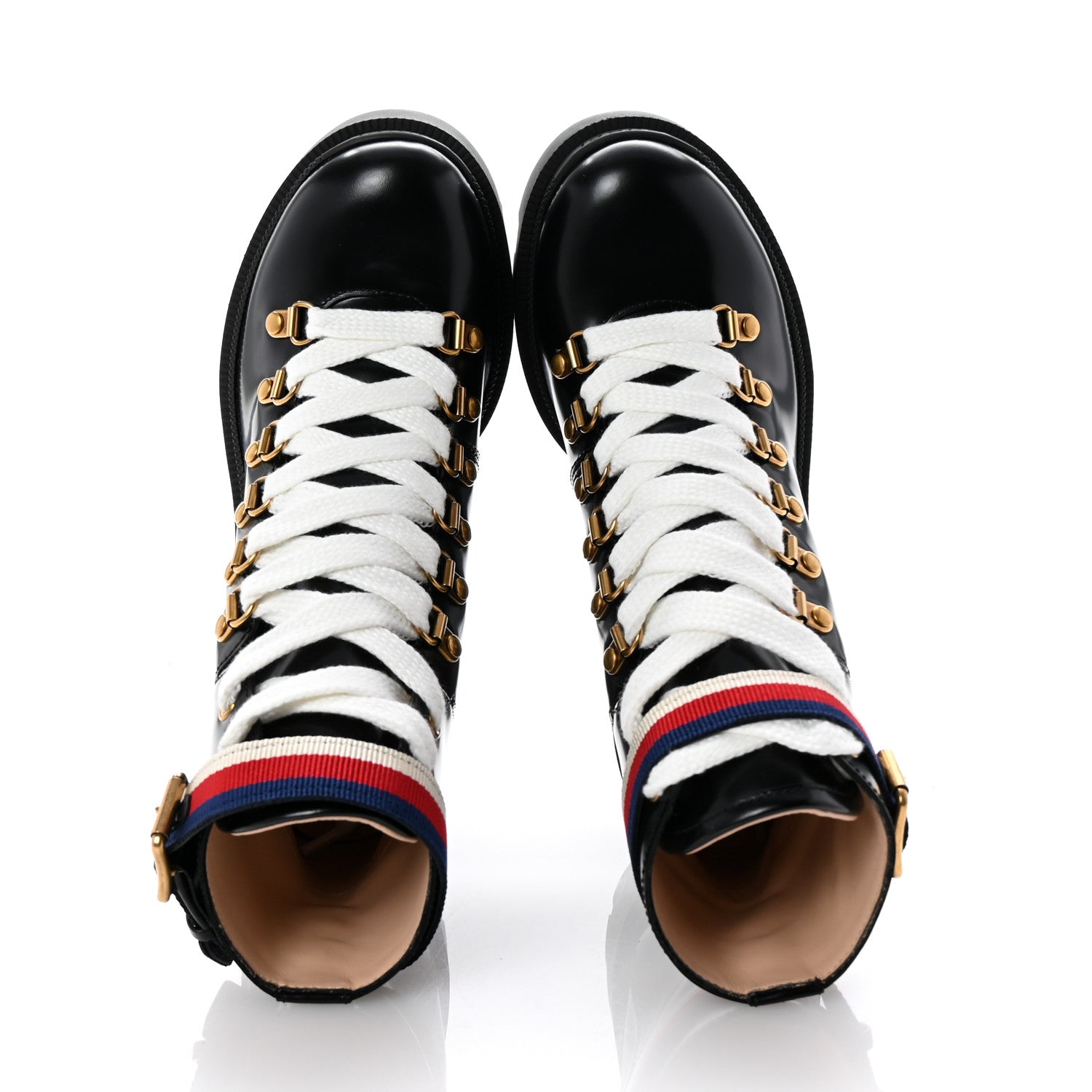 Gucci Calfskin Sylvie Web Lace Up Combat Boots 35 Black 2 of 10