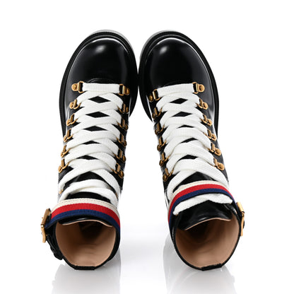 Gucci Calfskin Sylvie Web Lace Up Combat Boots 35 Black 2 of 10