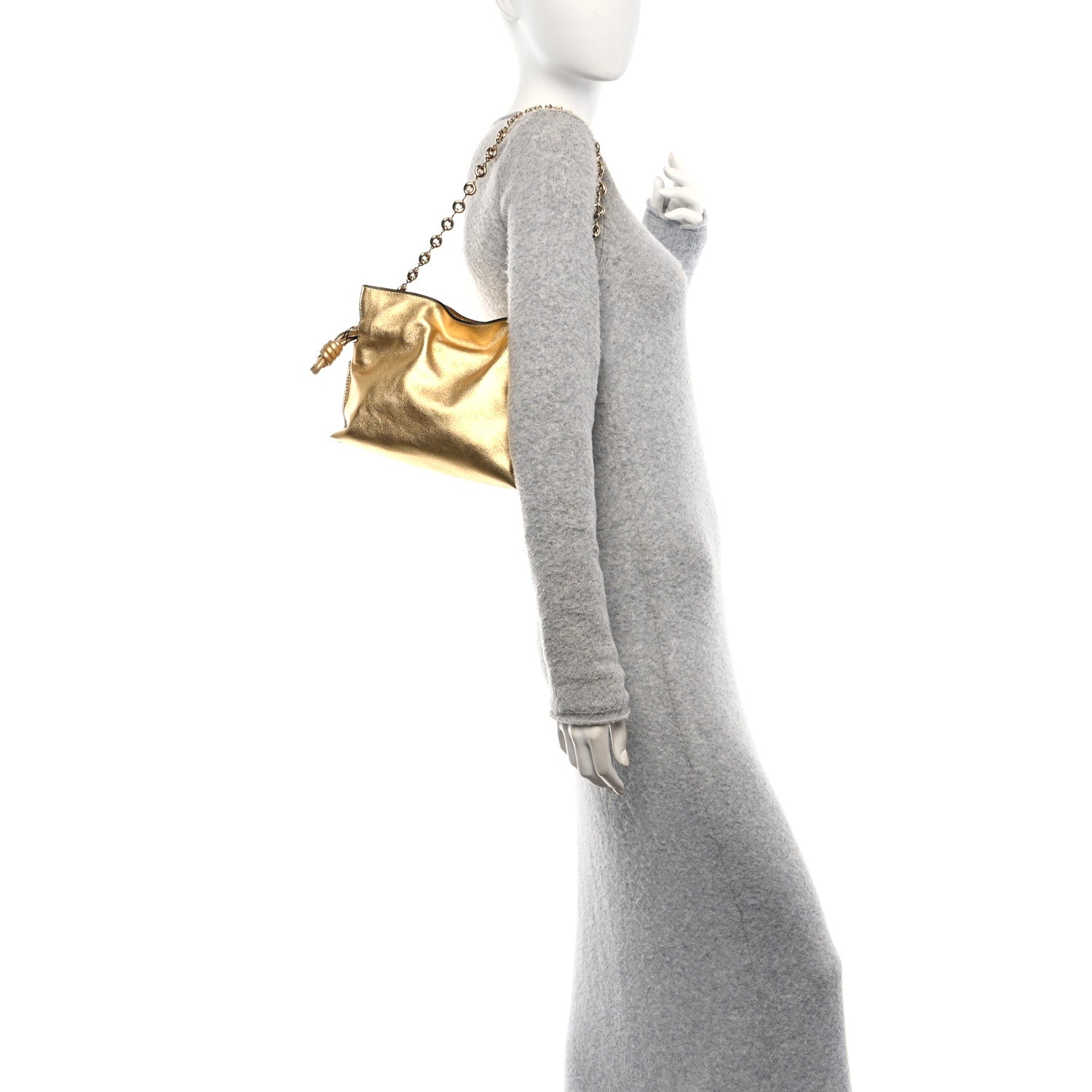 Loewe Metallic Calfskin Mini Chain Flamenco Knot Clutch Gold 2 of 9