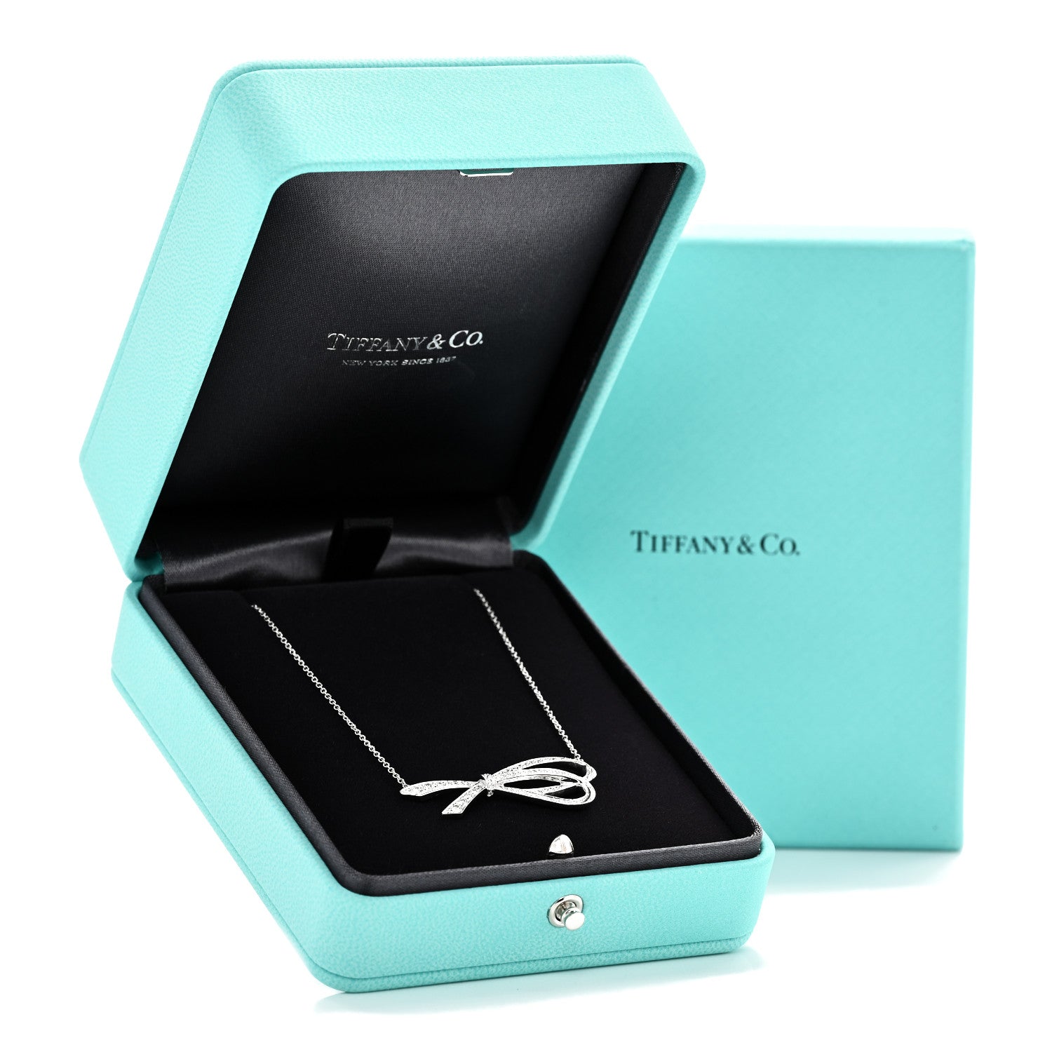 Tiffany 18K White Gold Diamond Bow Pave Pendant Necklace 6 of 6