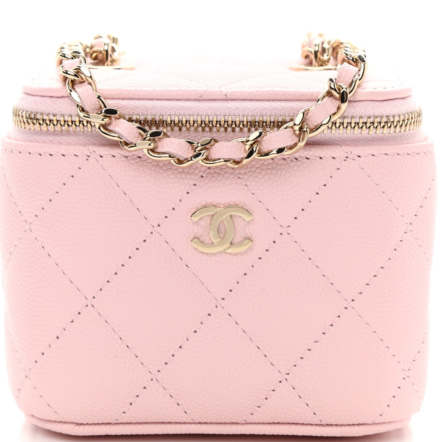 Caviar Quilted Mini Vanity Case With Chain Light Pink