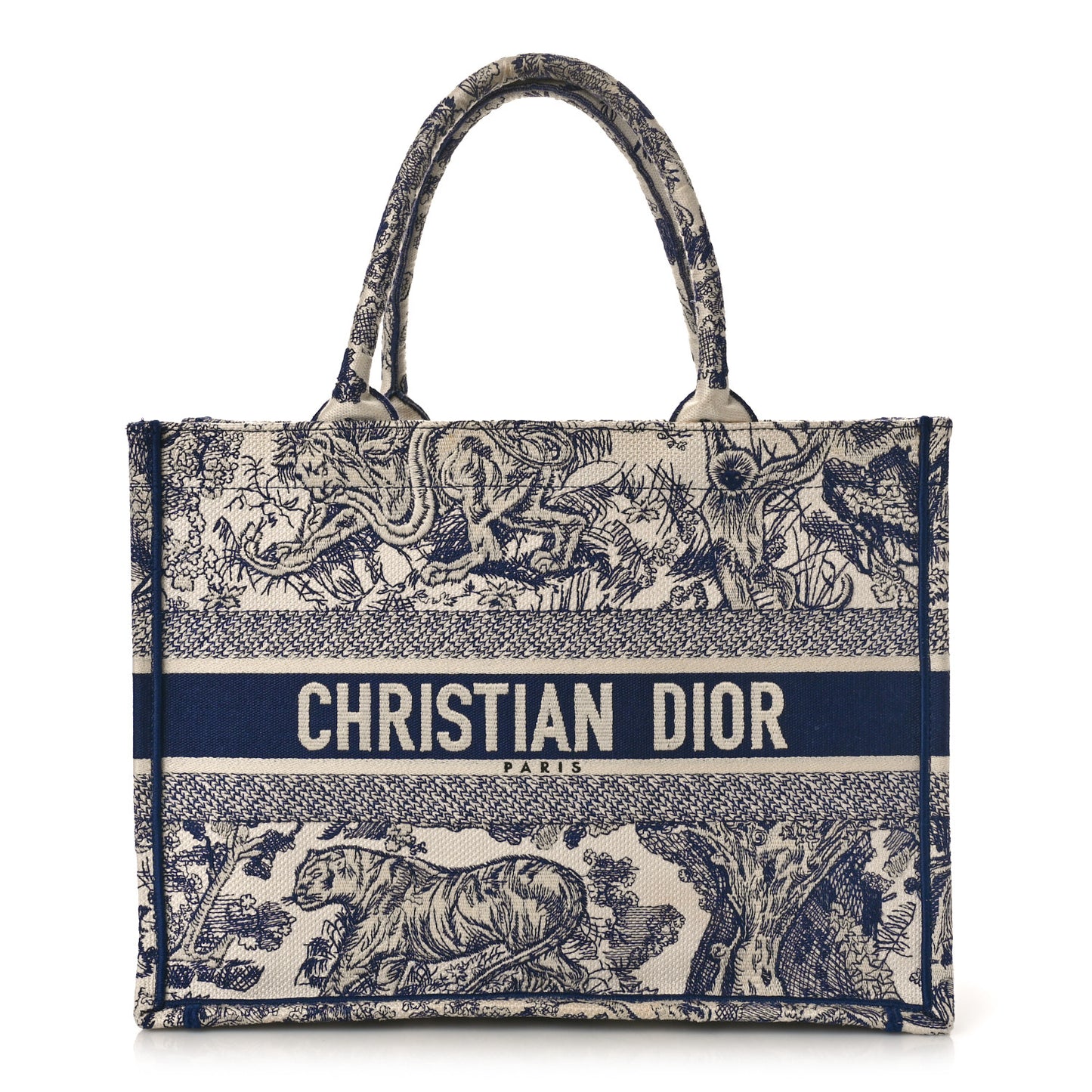 Canvas Embroidered Medium Dioriviera Toile De Jouy Book Tote Blue