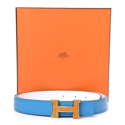 Hermes Epsom Swift Lizard 24mm Mini Constance H Belt 85 Bleu Zanzibar White Sesame 8 of 8