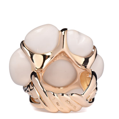 Chanel 18K Yellow Gold White Ceramic Camelia Ring 53 6.5 4 of 6