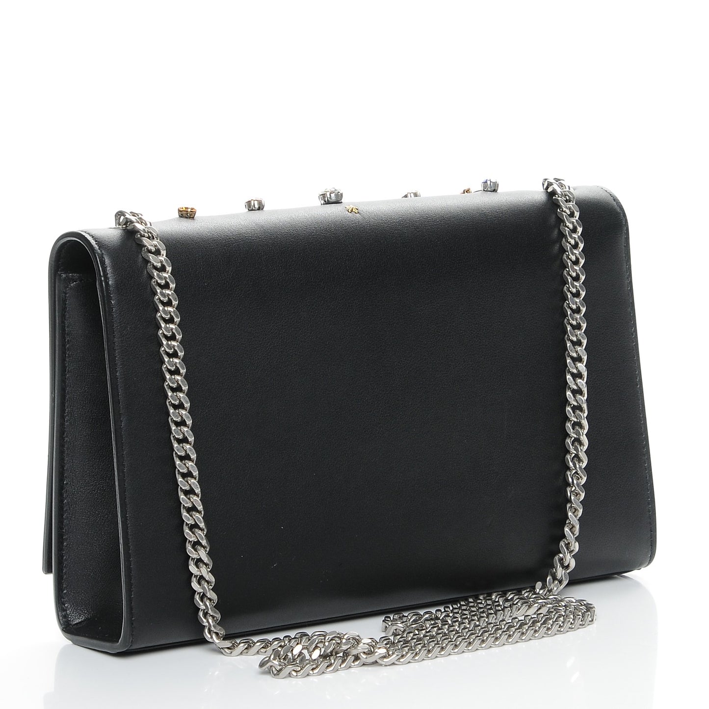 Calfskin Embellished Medium Monogram Kate Satchel Black