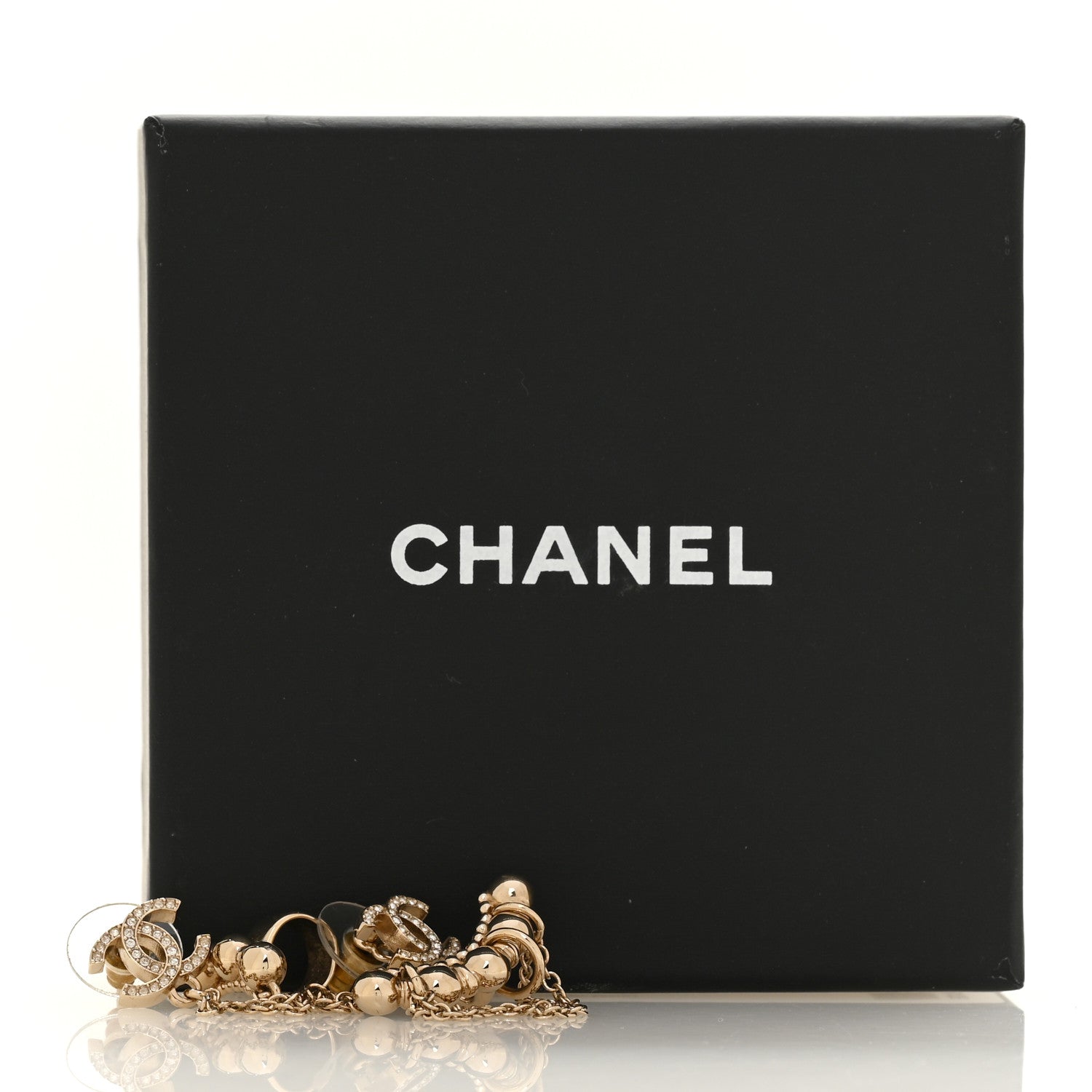 Chanel Metal Crystal CC Chain Cuff Earrings Gold 5 of 5