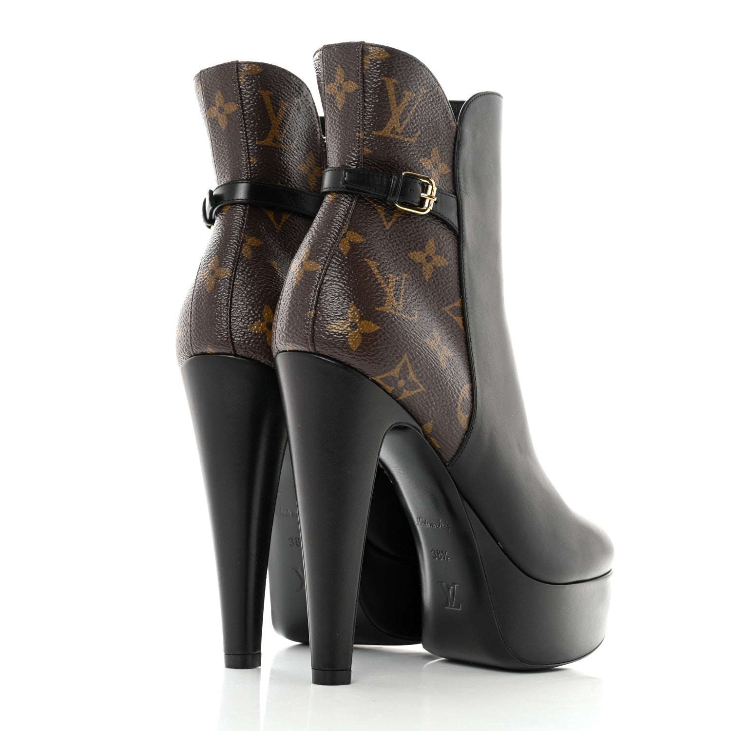 Louis Vuitton Calfskin Monogram Afterglow Platform Ankle Boots 38.5 Black 4 of 8