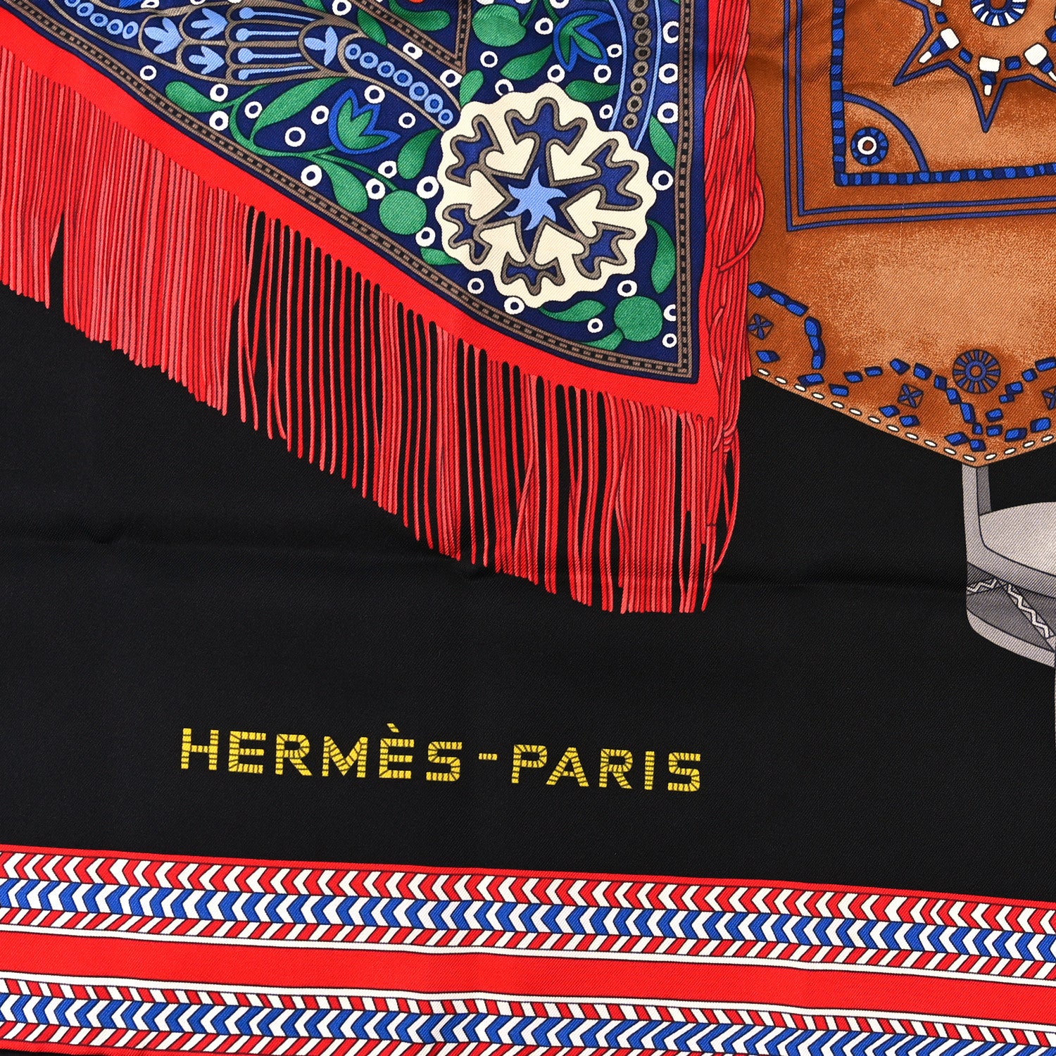 Hermes Silk Selle Des Steppes Scarf 90 Black Rouge Multicolor 2 of 3