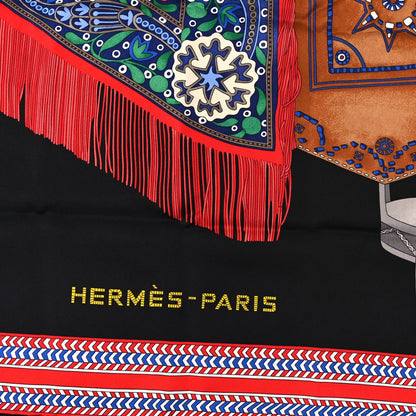 Hermes Silk Selle Des Steppes Scarf 90 Black Rouge Multicolor 2 of 3