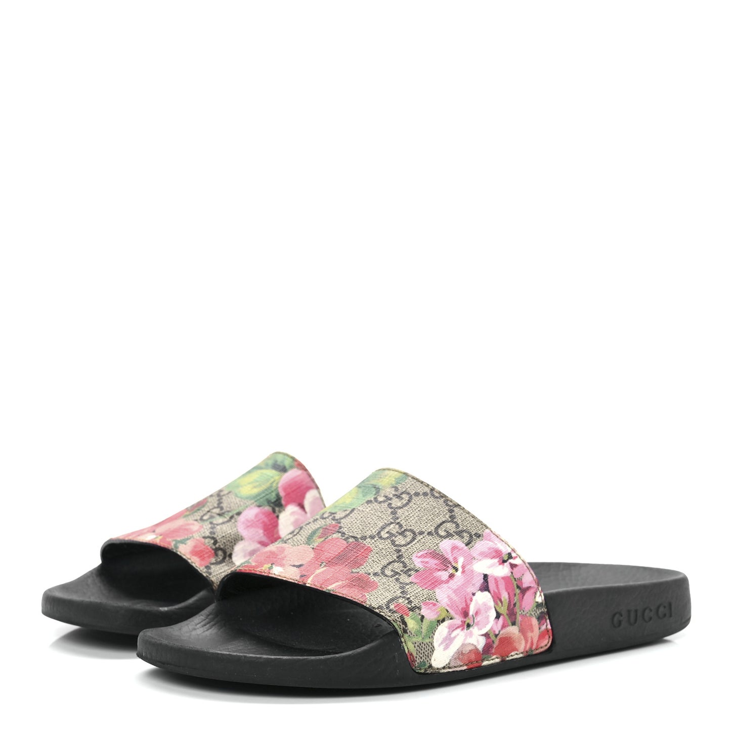 GG Supreme Monogram Blooms Slide Sandals 37 Beige Multicolor