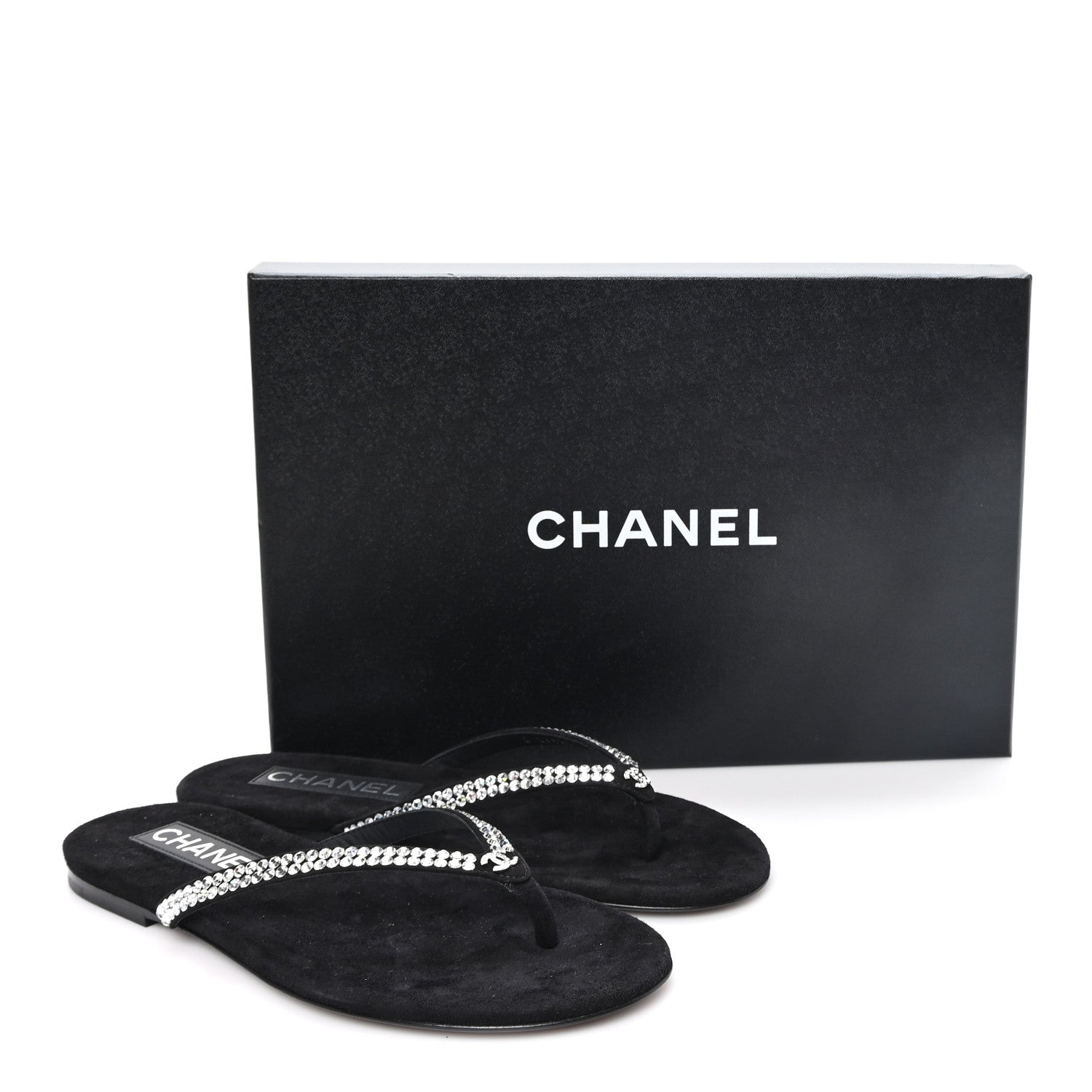 Chanel Suede Kidskin Strass CC Thong Sandals 36 Black 10 of 10