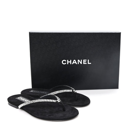 Chanel Suede Kidskin Strass CC Thong Sandals 36 Black 10 of 10