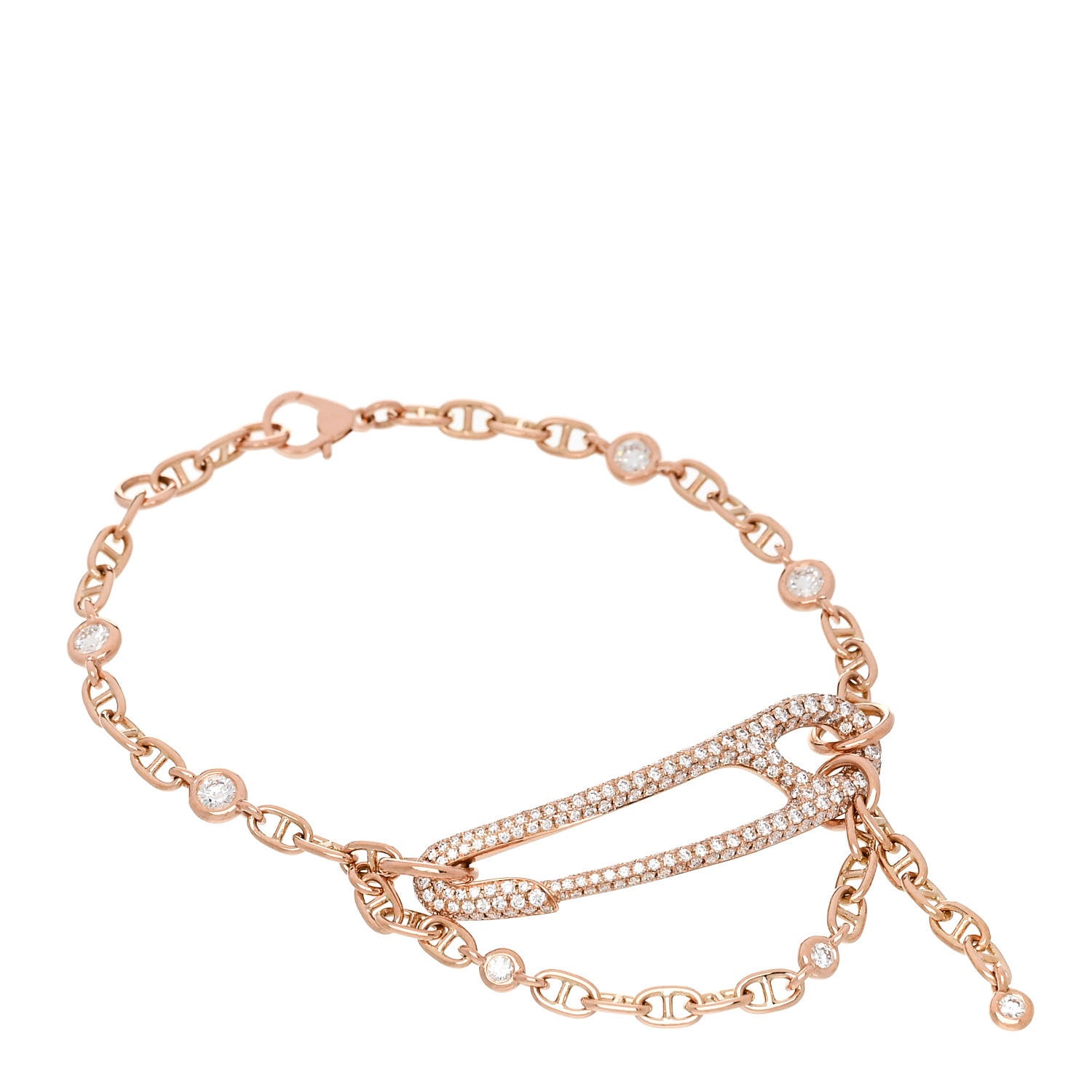 Hermes 18K Rose Gold Pave Diamond MM Chaine d'Ancre Punk Bracelet ST 1 of 4