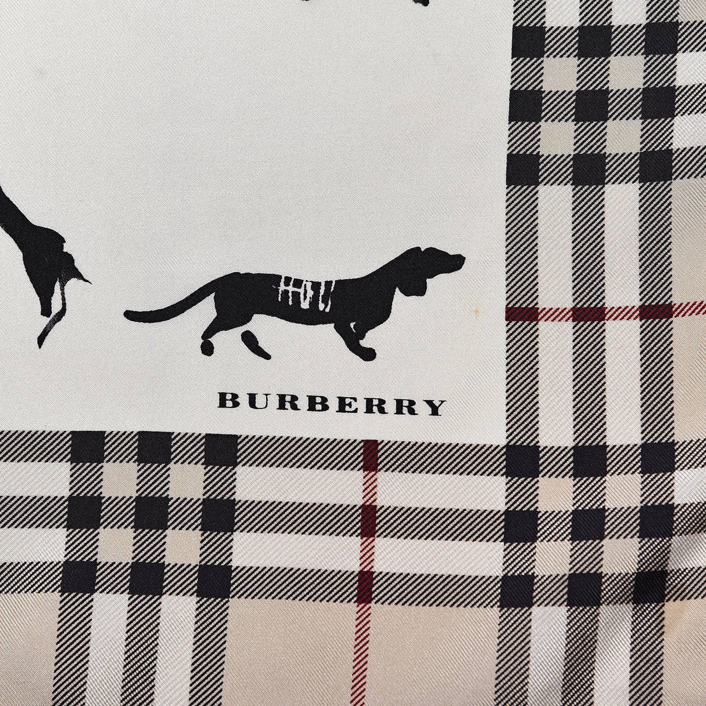 Silk Dog Print Nova Check Square Scarf Beige