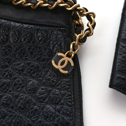 Chanel Lambskin Crocodile Embossed Chain Gloves 7.5 Black 4 of 5