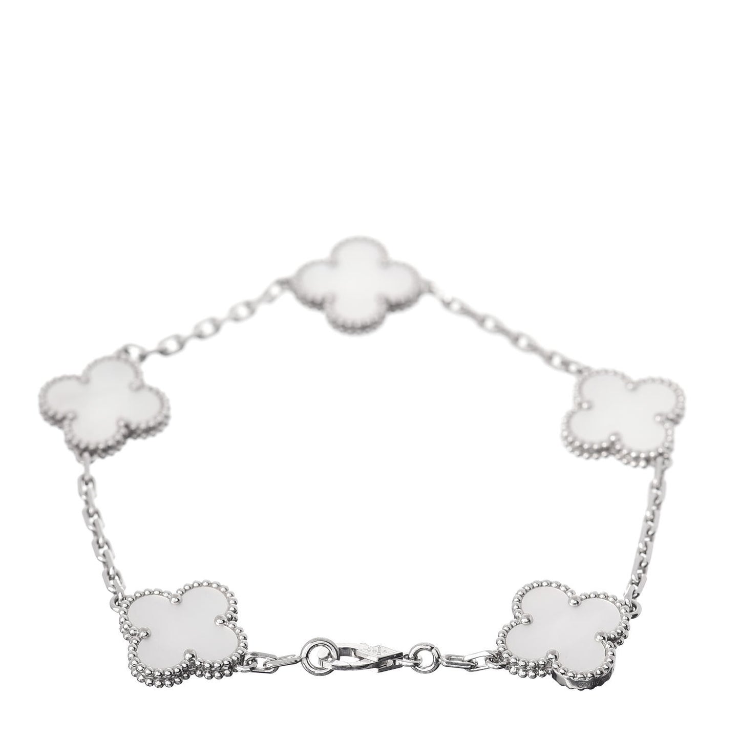 18K White Gold Mother of Pearl 5 Motifs Vintage Alhambra Bracelet