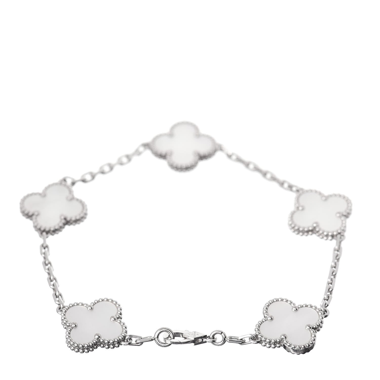 Van Cleef & Arpels 18K White Gold Mother of Pearl 5 Motifs Vintage Alhambra Bracelet 3 of 5