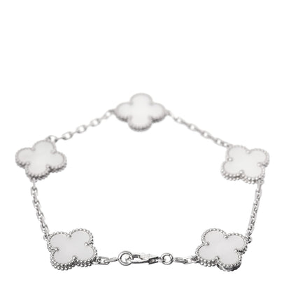 Van Cleef & Arpels 18K White Gold Mother of Pearl 5 Motifs Vintage Alhambra Bracelet 3 of 5