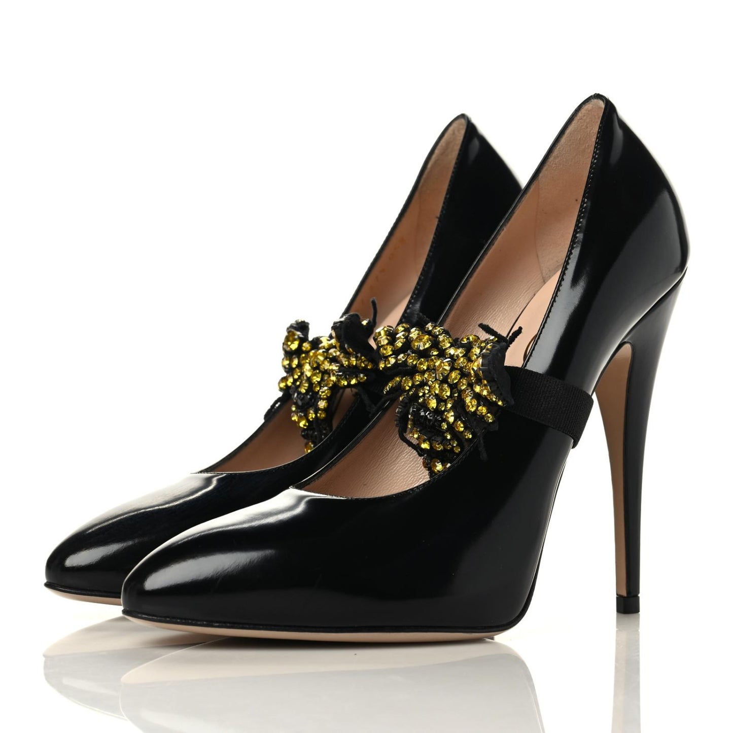 Polished Calfskin Removable Bee Elaisa Platform High Heel Pumps 37.5 Black