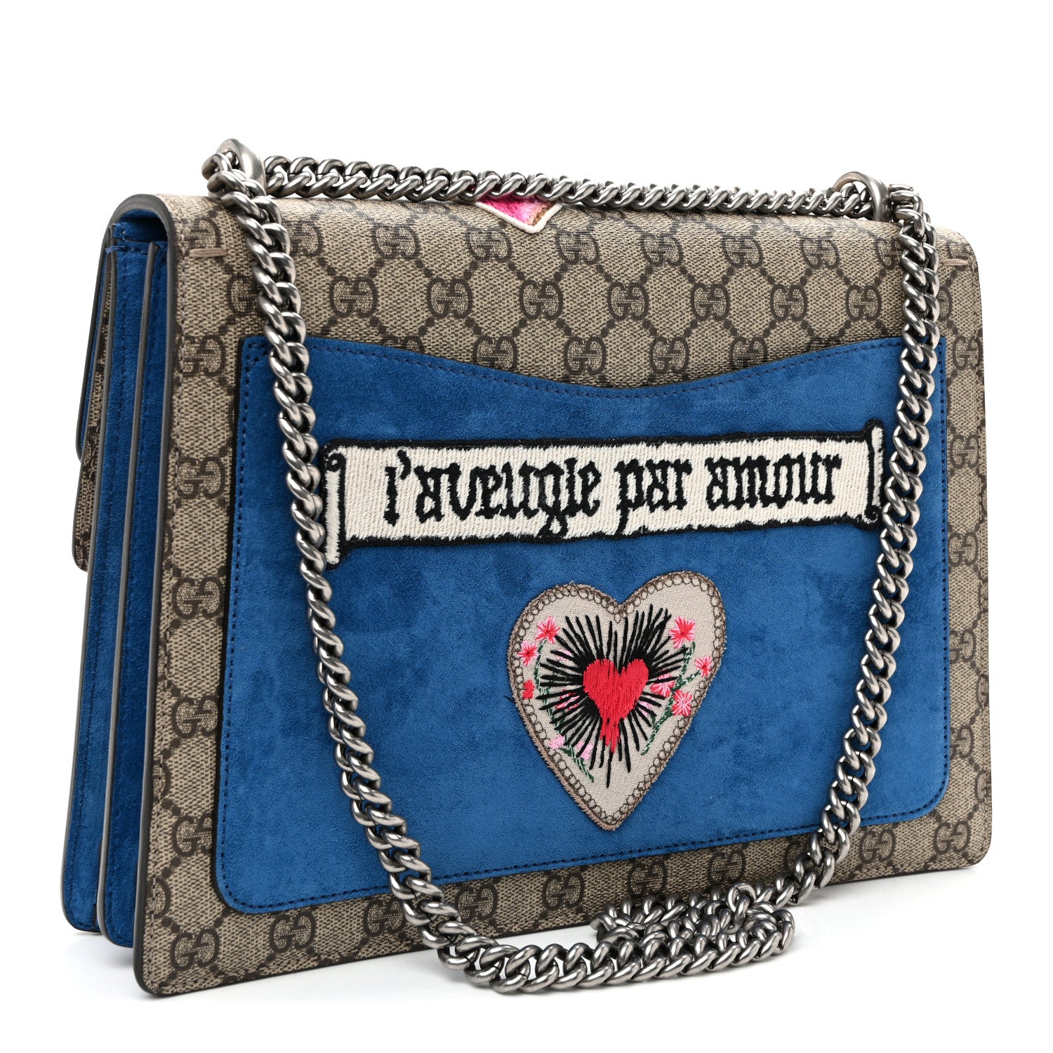 Gucci GG Supreme Monogram Embroidered Medium Dionysus Shoulder Bag Blue 3 of 12
