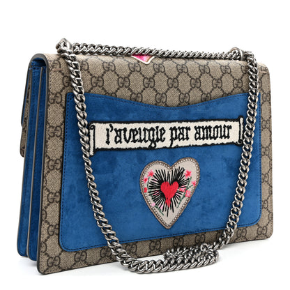 Gucci GG Supreme Monogram Embroidered Medium Dionysus Shoulder Bag Blue 3 of 12