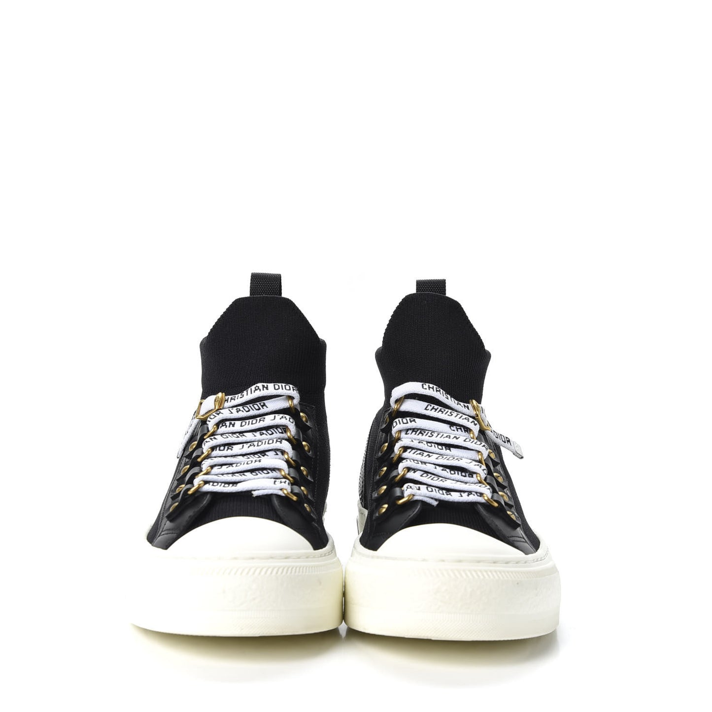 Technical Knit Calfskin Womens Walk'N'Dior High Top Sneakers 38.5 Black