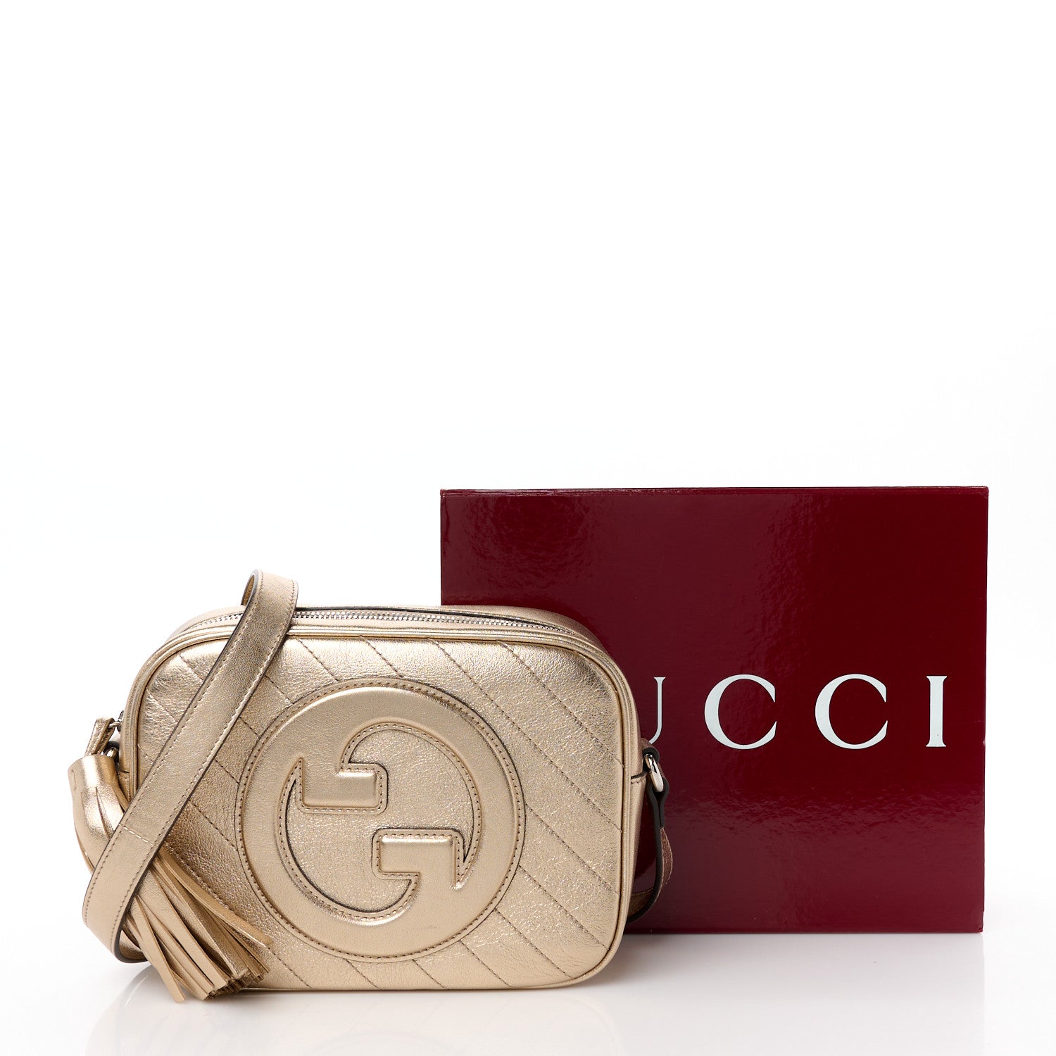 Gucci Metallic Sakai Be Green Calfskin Diagonal Stitched Small Blondie Shoulder Bag Golden Beige 12 of 12