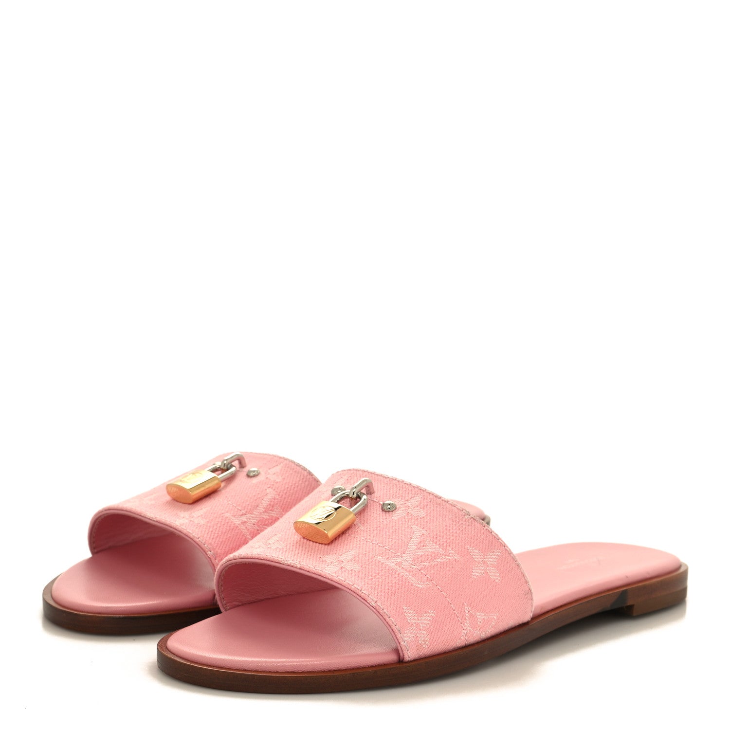 Louis Vuitton Denim Monogram Lock It Flat Mules 38 Pink 3 of 8
