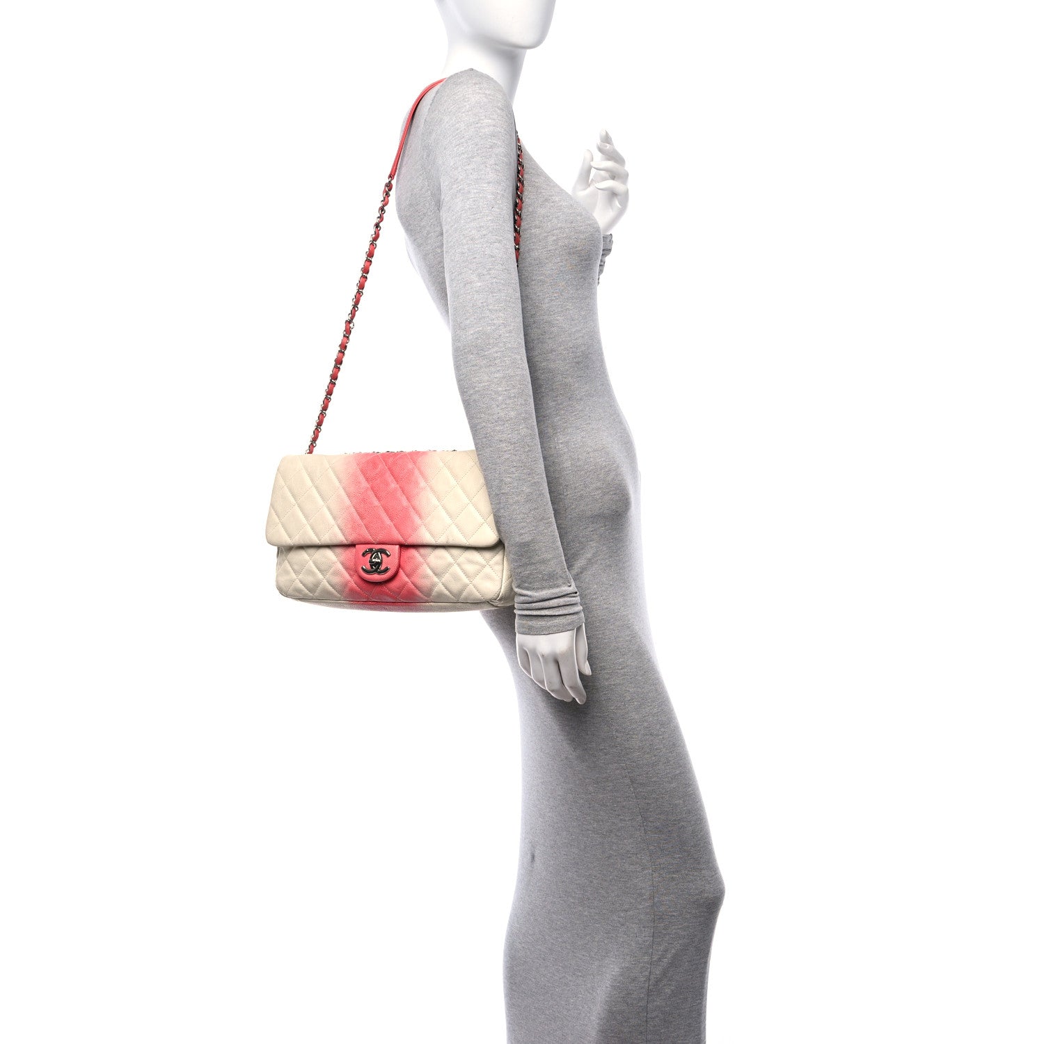 Chanel Caviar Quilted Ombre Jumbo Single Flap White Rose Pink 2 of 15