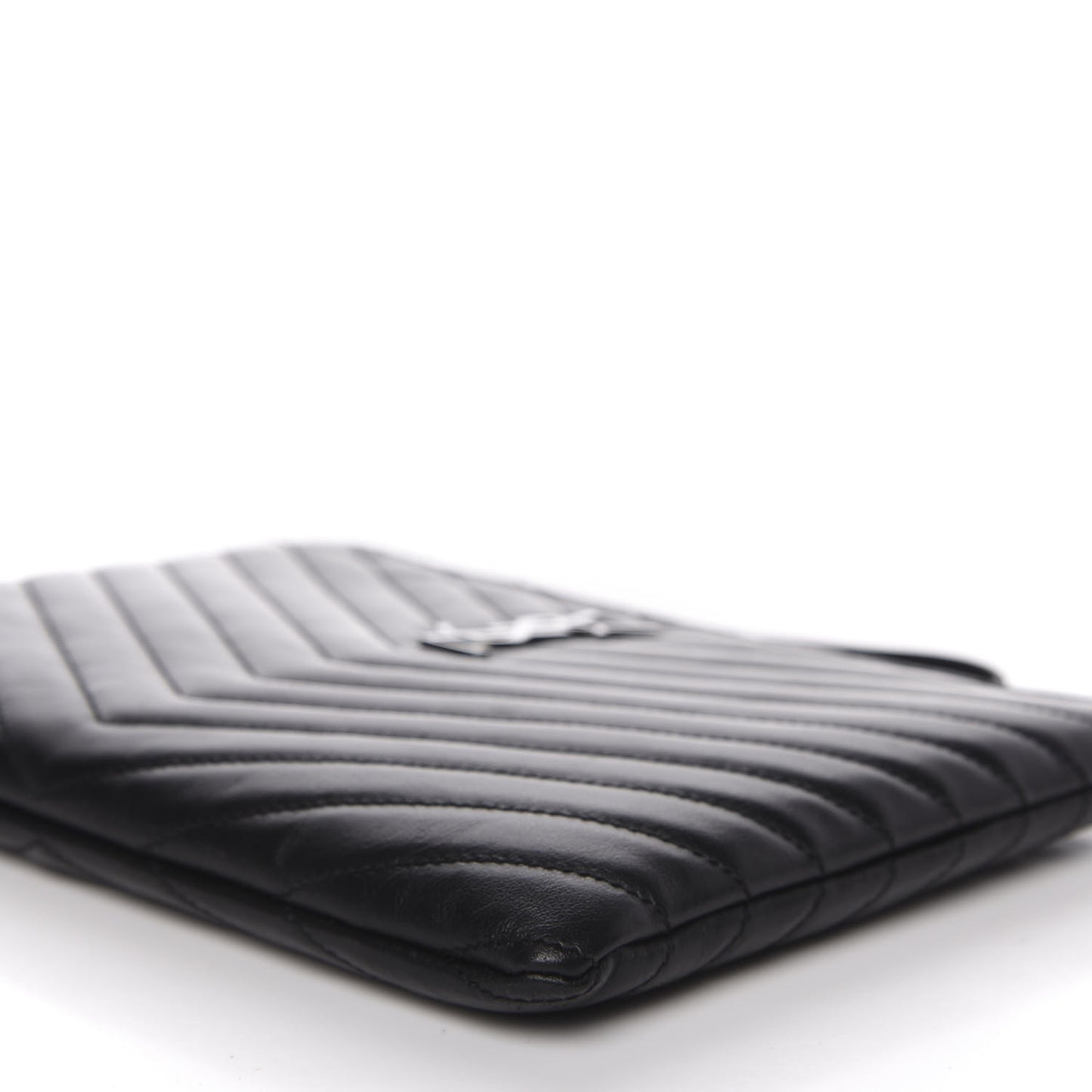 Calfskin Matelasse Chevron Monogram A5 Wristlet Black