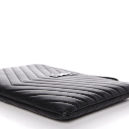 Saint Laurent Calfskin Matelasse Chevron Monogram A5 Wristlet Black 7 of 9