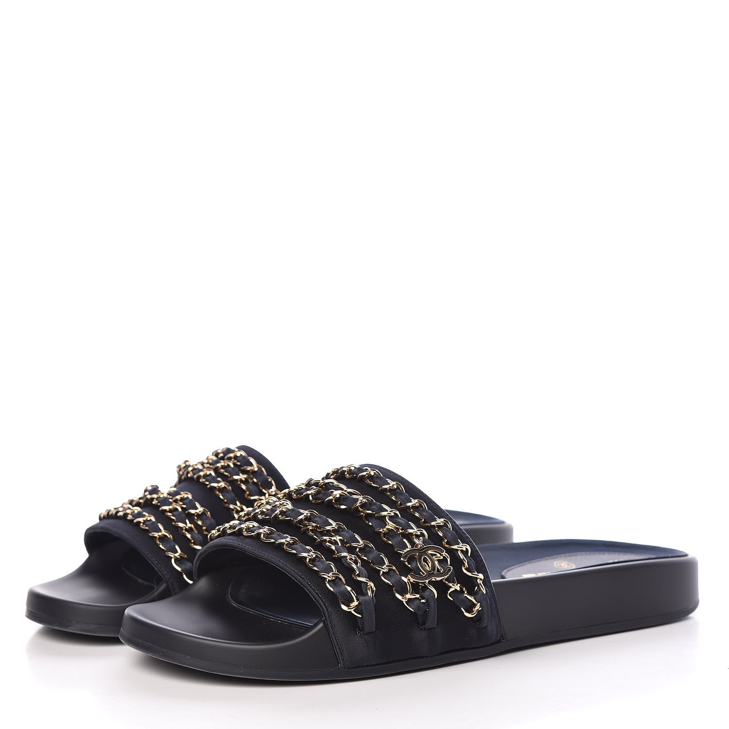 Chanel Satin Canvas Chain Flat Sandals 41 Marine 3 of 12