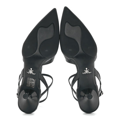 Prada Spazzolato Pointed Toe T-Strap 55mm Slingback Pumps 37.5 Black 5 of 9