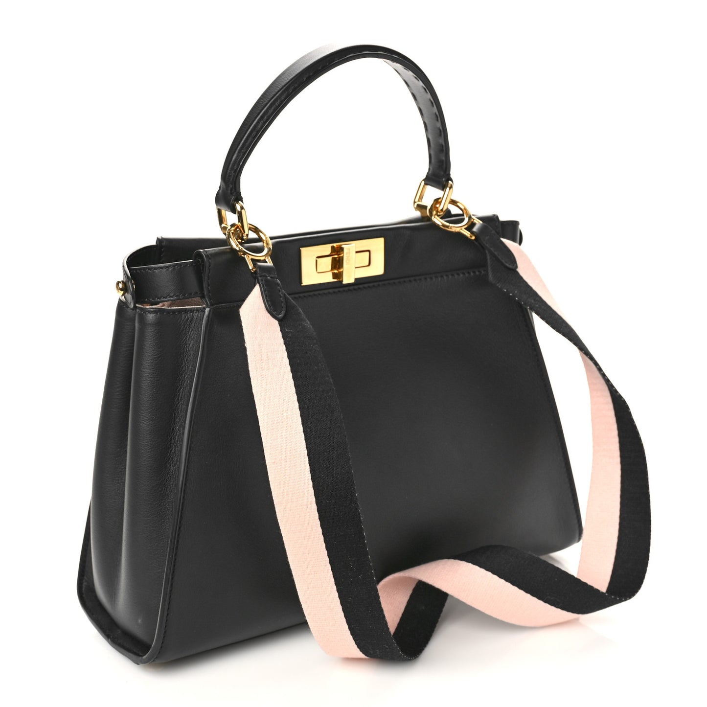 Vitello Seta Canvas FF Embroidered Medium Peekaboo Iconic Satchel Black Rosa Quarzo