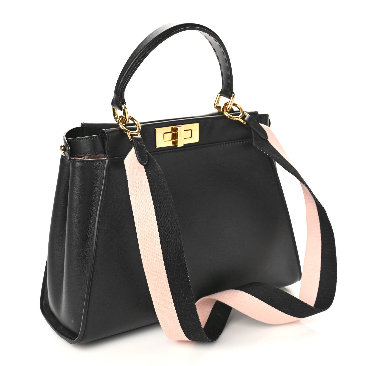 Fendi Vitello Seta Canvas FF Embroidered Medium Peekaboo Iconic Satchel Black Rosa Quarzo 3 of 8